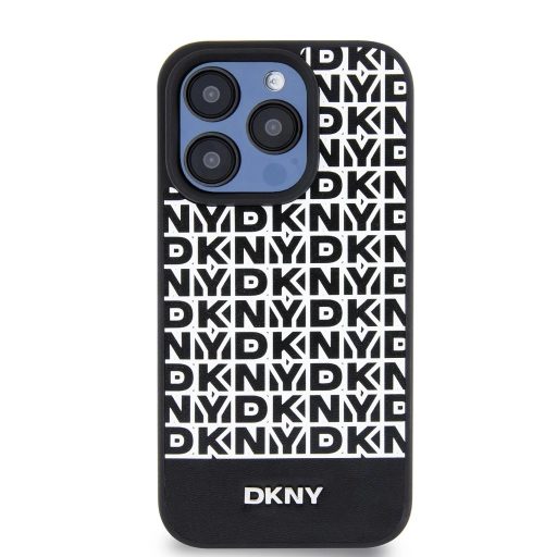 DKNY PU Leather Repeat Pattern Bottom Stripe MagSafe tok iPhone 12/12 Pro készülékhez fekete 