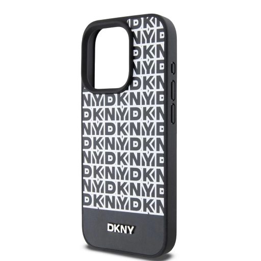 DKNY PU Leather Repeat Pattern Bottom Stripe MagSafe tok iPhone 12/12 Pro készülékhez fekete 