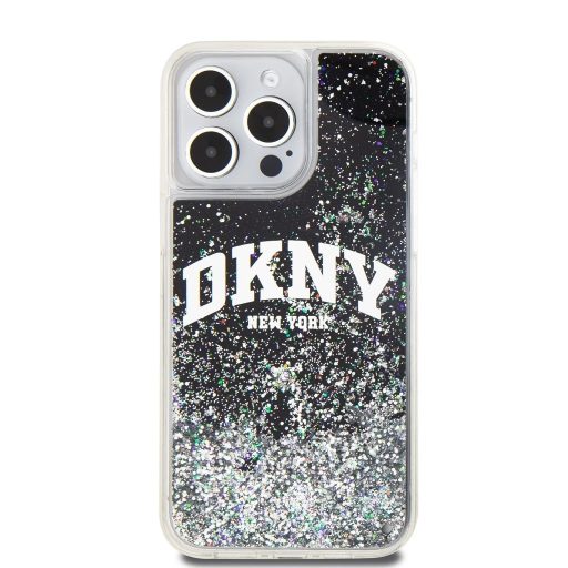 DKNY Liquid Glitter Arch Logo tok iPhone 15 Pro Max készülékhez fekete 